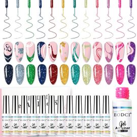 12pcs Vernis Semi Permanent, Paillettes Réfléchissantes Rouge Rose Jaune Vert Liner Gel Nail Art Pailleté Vernis À Ongles Soak Off Uv Pour La Peinture Au Trait Nail Art Design Vernis Liner 