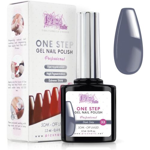 Vernis Semi Permanent Uv/Led One Step 12 Ml - Gris Foncé - Effet Ongles Foncés Mais Très Brillants Avec Ou Sans Base Et Top Coat 