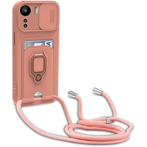Cordon De Coque Compatible Avec Xiaomi Redmi 13c/Poco C65, Collier Pour Étui Colliers De Cellulaire, Silicone Cover Protection De La Caméra Étui Lanyard Case-Pink