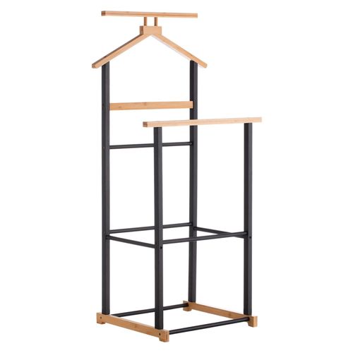 Valet De Chambre Kanna Chevalet De Nuit Double Portant Pour Vêtements, En Bambou Naturel Et Noir