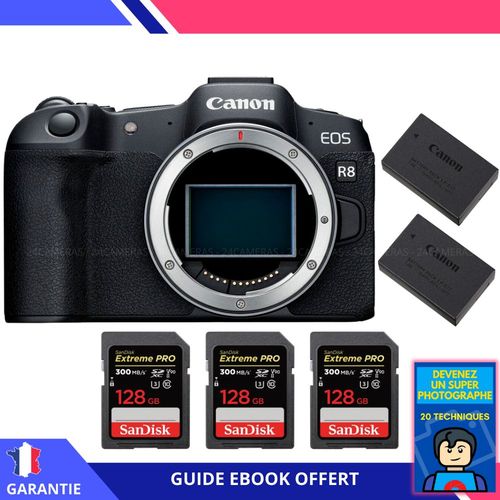 Canon EOS R8 + 3 SanDisk 128GB Extreme PRO UHS-II SDXC 300 MB/s + 2 Canon LP-E17 + Ebook ""Devenez Un Super Photographe"" - Appareil Photo Canon