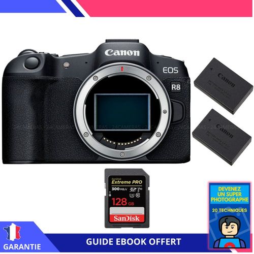 Canon EOS R8 + 1 SanDisk 128GB Extreme PRO UHS-II SDXC 300 MB/s + 2 Canon LP-E17 + Ebook ""Devenez Un Super Photographe"" - Appareil Photo Canon