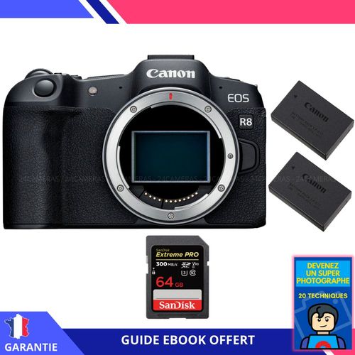 Canon EOS R8 + 1 SanDisk 64GB Extreme PRO UHS-II SDXC 300 MB/s + 2 Canon LP-E17 + Ebook ""Devenez Un Super Photographe"" - Appareil Photo Canon