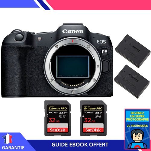 Canon EOS R8 + 2 SanDisk 32GB Extreme PRO UHS-II SDXC 300 MB/s + 2 Canon LP-E17 + Ebook ""Devenez Un Super Photographe"" - Appareil Photo Canon