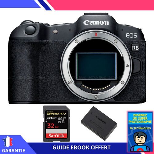 Canon EOS R8 + 1 SanDisk 32GB Extreme PRO UHS-II SDXC 300 MB/s + 1 Canon LP-E17 + Ebook ""Devenez Un Super Photographe"" - Appareil Photo Canon