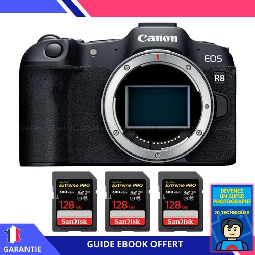 Canon EOS R8 + 3 SanDisk 128GB Extreme PRO UHS-II SDXC 300 MB/s + Ebook ""Devenez Un Super Photographe"" - Appareil Photo Canon