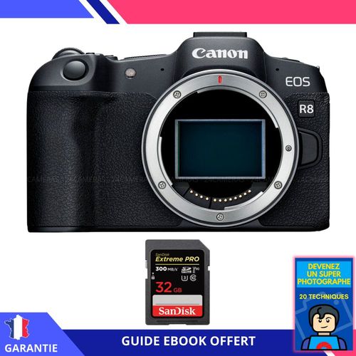 Canon EOS R8 + 1 SanDisk 32GB Extreme PRO UHS-II SDXC 300 MB/s + Ebook ""Devenez Un Super Photographe"" - Appareil Photo Canon