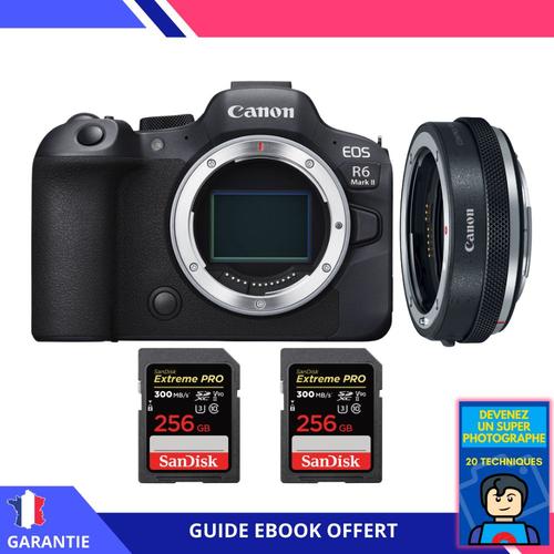 Canon EOS R6 Mark II + Canon EF-EOS R Premium + 2 SanDisk 256GB Extreme PRO UHS-II SDXC 300 MB/s + Ebook ""Devenez Un Super Photographe"" - Appareil Photo Canon