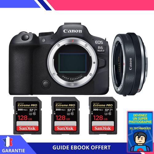 Canon EOS R6 Mark II + Canon EF-EOS R Premium + 3 SanDisk 128GB Extreme PRO UHS-II SDXC 300 MB/s + Ebook ""Devenez Un Super Photographe"" - Appareil Photo Canon