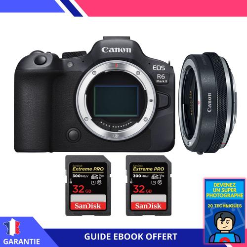 Canon EOS R6 Mark II + Canon EF-EOS R Premium + 2 SanDisk 32GB Extreme PRO UHS-II SDXC 300 MB/s + Ebook ""Devenez Un Super Photographe"" - Appareil Photo Canon