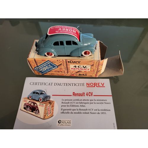 Norev - Renault 4 Cv En Boite Bleu De 1955 Avec Certificat D'authenticité Editions Atlas Collection