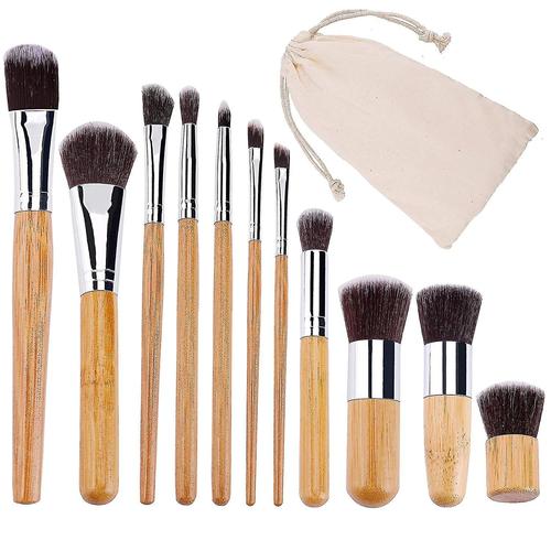 Ensemble De Pinceaux De Maquillage Ensemble De Pinceaux Cosmétiques Professionnels Poignée En Bambou Fond De Teint Blush Poudre Pour Le Visage Correcteur Pinceau Fard À Paupières Avec Sac De Rangement 11 Pièces Multicolore