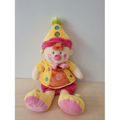 Doudou Clown Arlequin Rose Jaune Ronds Nicotoy