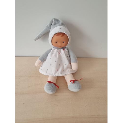 Doudou Poupée De Chiffon Blanche Grise Rouge Corolle