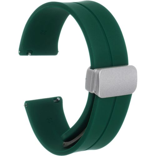 Kal-Bracelet De Montre En Silicone Magnétique 22mm À Dégagement Rapide, En Caoutchouc Souple Imperméable Avec Boucle Pliante En Métal Argenté Pour Hommes Et Femmes, Vert Marine