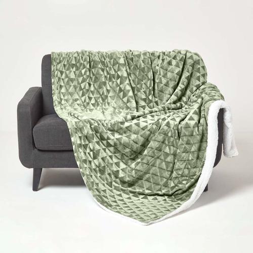 Plaid Polaire Vert Sauge Et Revers Sherpa, 130 X 160 Cm