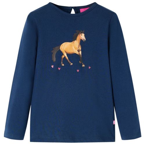 T-Shirt Enfants À Manches Longues Imprimé Cheval Bleu Marine 116
