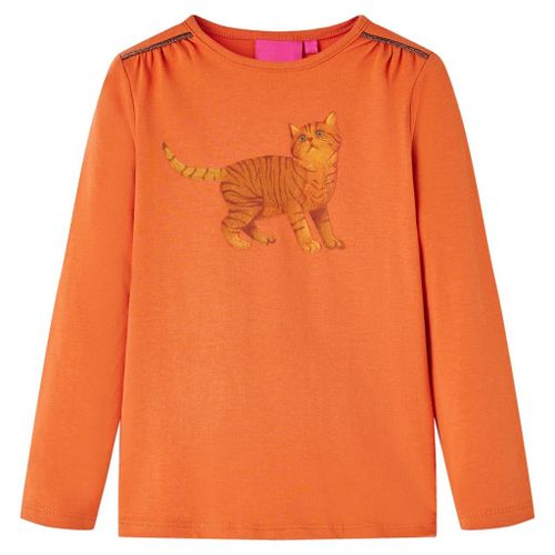 T-Shirt Enfants À Manches Longues Imprimé Chat Orange Brûlé 140