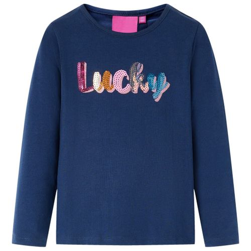 T-Shirt Enfants À Manches Longues Mot Pailleté Bleu Marine 104