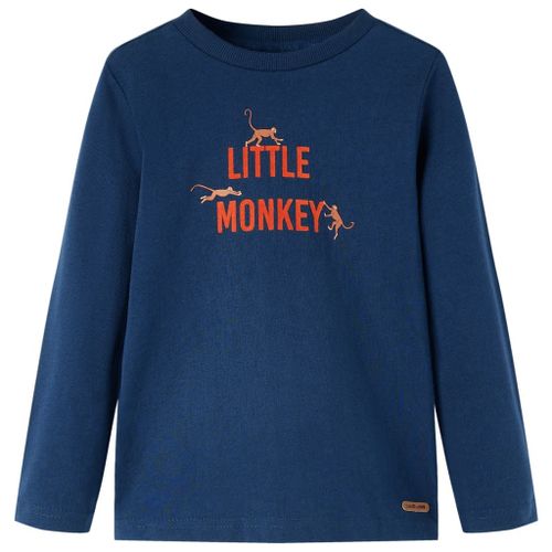 T-Shirt Enfants À Manches Longues Imprimé Petit Singe Bleu Marine 128
