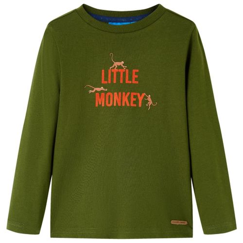 T-Shirt Enfants À Manches Longues Imprimé Petit Singe Kaki Foncé 104