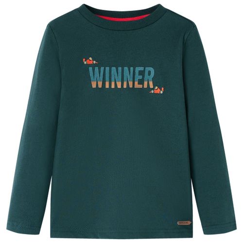 T-Shirt Pour Enfants À Manches Longues Imprimé Winner Vert Foncé 140