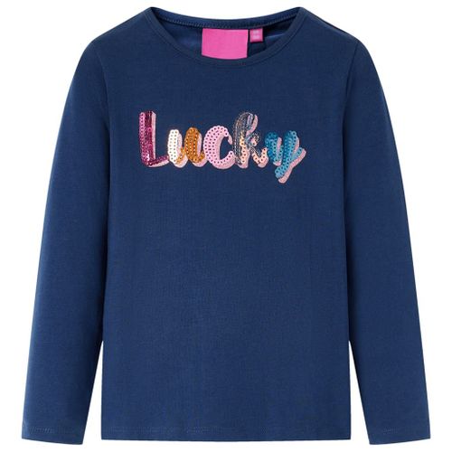 T-Shirt Enfants À Manches Longues Mot Pailleté Bleu Marine 128