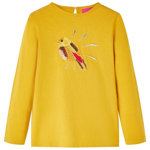 T-Shirt Enfants À Manches Longues Motif Oiseau Ocre Foncé 116