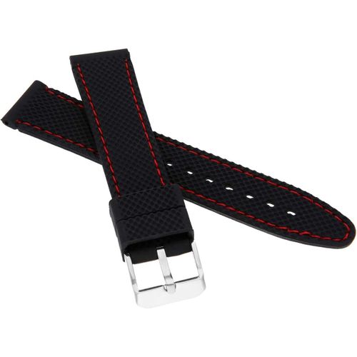 Kal-Bracelet De Montre Gm40 En Caoutchouc Avec Surpiqûre Rouge - En Silicone - Noir - 20 Mm - 22 Mm
