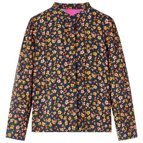 Chemise Pour Enfants Avec Col À Bande Imprimé Floral Bleu Marine 140