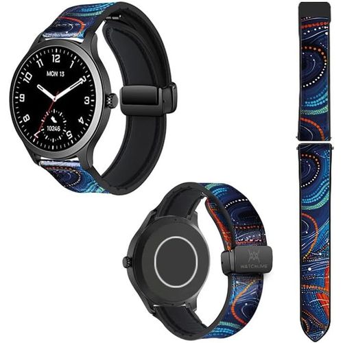 Kal-Bracelet Montre 22 Mm En Silicone Et Cuir Véritable : Perles Bleues