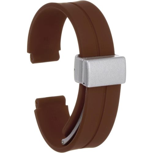 Kal-Bracelet De Montre En Silicone Magnétique 14mm À Dégagement Rapide, En Caoutchouc Souple Imperméable Avec Boucle Pliante En Métal Argenté Pour Hommes Et Femmes, Marron