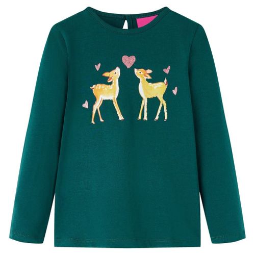 T-Shirt Pour Enfants À Manches Longues Imprimé Cerfs Vert Foncé 128