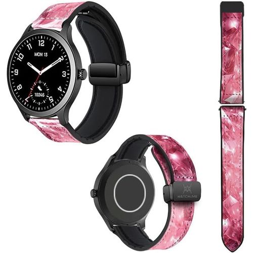 Kal-Bracelet Montre 18 Mm En Silicone Et Cuir Véritable : Diamant Rose