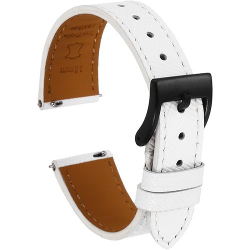 Kal-Bracelet De Monture En Cuir Véritable 19mm À Fermoir Rapide En Acier Inoxydable Noir Pour Hommes Femmes, Blanc