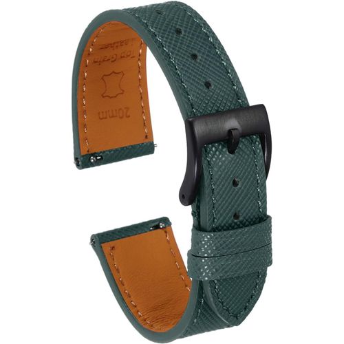 Kal-Bracelet De Monture En Cuir Véritable 21mm Avec Boucle En Acier Inoxydable Noir Pour Hommes Femmes, Vert Foncé