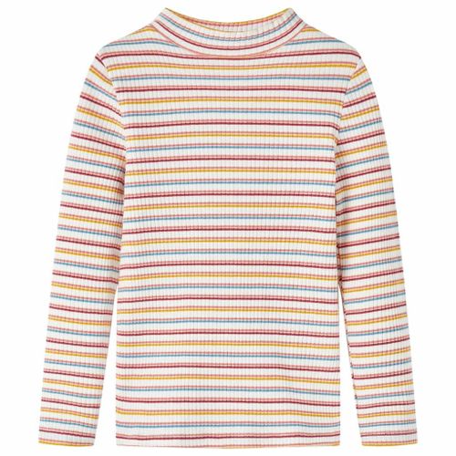 T-Shirt Enfants Manches Longues Faux Col Roulé Rayures Écru 140
