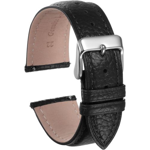 Kal-Bracelets De Montre En Cuir Véritable 22mm Remplacement Rapide Plat En Cuir De Vache Bracelet De Montre Élégant Pour Femmes Et Hommes Avec Boucle En Acier Inoxydable, Noir