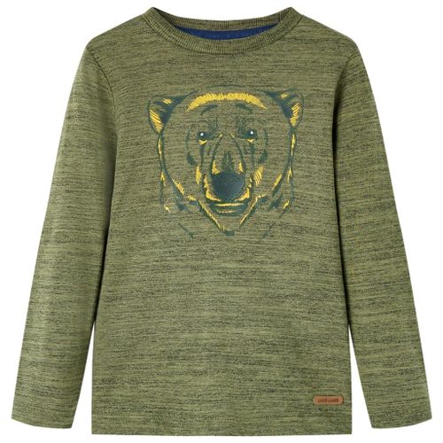 T-Shirt Enfants À Manches Longues Imprimé Ours Kaki Mélangé 116