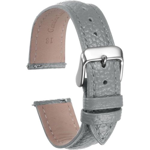 Kal-Bracelets De Montre En Cuir Véritable 18mm Bracelet De Montre En Cuir De Vachette Plat De Remplacement Rapide Élégant Pour Femmes Et Hommes Avec Boucle En Acier Inoxydable, Gris