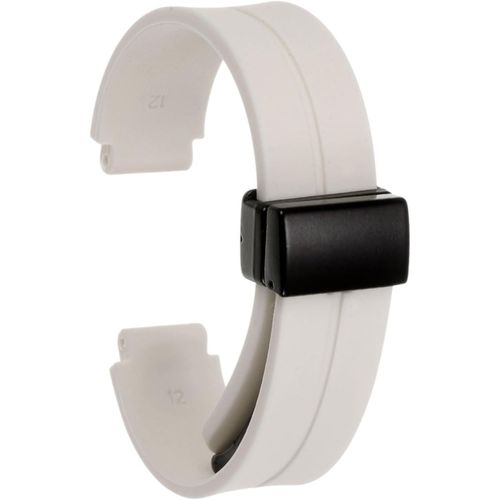 Kal-Bracelet De Montre En Silicone Magnétique 12mm À Dégagement Rapide, En Caoutchouc Souple Imperméable Avec Boucle Pliante En Métal Noir Pour Hommes Et Femmes, Blanc Floral