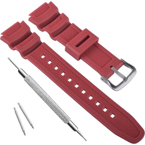 Kal-Bracelet De Montre De Rechange Étanche En Résine Naturelle Pour Casio Aq- S800w Sgw-300h Mrw-200h Ae-1200 W-800h W-735h (Rouge)