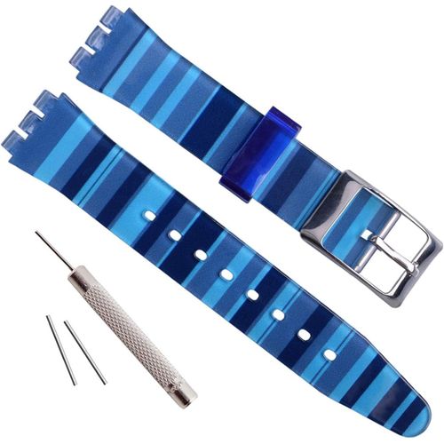 Kal-Bracelet De Montre Étanche En Caoutchouc De Silicone Avec Boucle En Acier Inoxydable Plaqué Argent (19 Mm, Dégradé De Bleu)