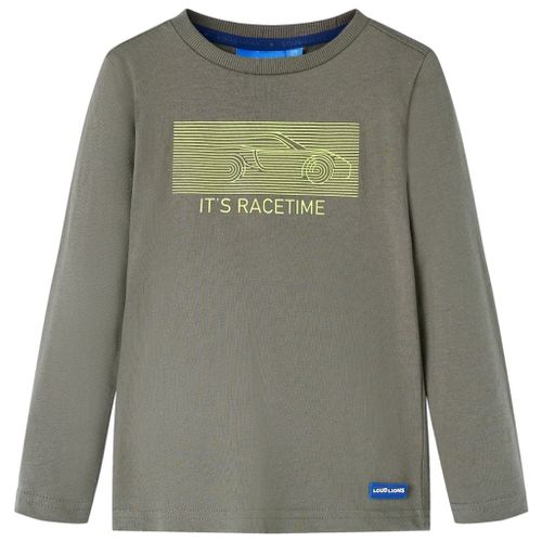 T-Shirt Enfant À Manches Longues Imprimé Voiture De Course Kaki 128