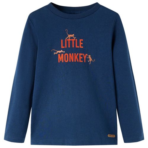 T-Shirt Enfants À Manches Longues Imprimé Petit Singe Bleu Marine 92