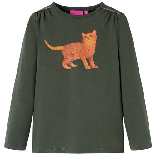 T-Shirt Enfants À Manches Longues Imprimé Chat Kaki 116