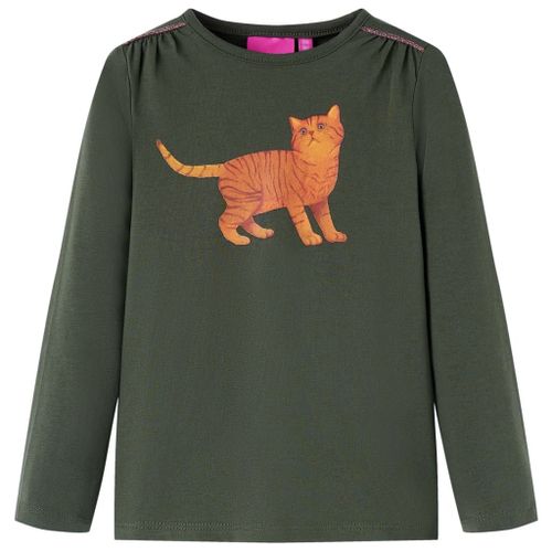 T-Shirt Enfants À Manches Longues Imprimé Chat Kaki 92