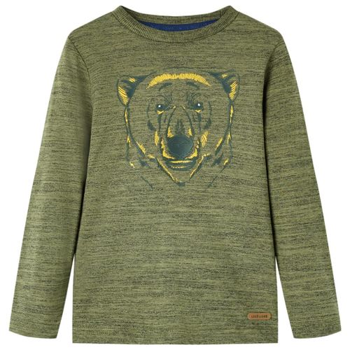T-Shirt Enfants À Manches Longues Imprimé Ours Kaki Mélangé 92