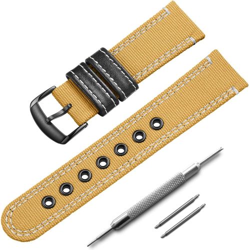 Kal-Bracelet De Montre De Sport Pour Homme En Nylon Et Acier Inoxydable - 22 Mm - Noir, Bleu, Gris, Kaki, Jaune
