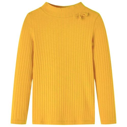 T-Shirt Enfants À Manches Longues Tricot Côtelé Ocre Foncé 140